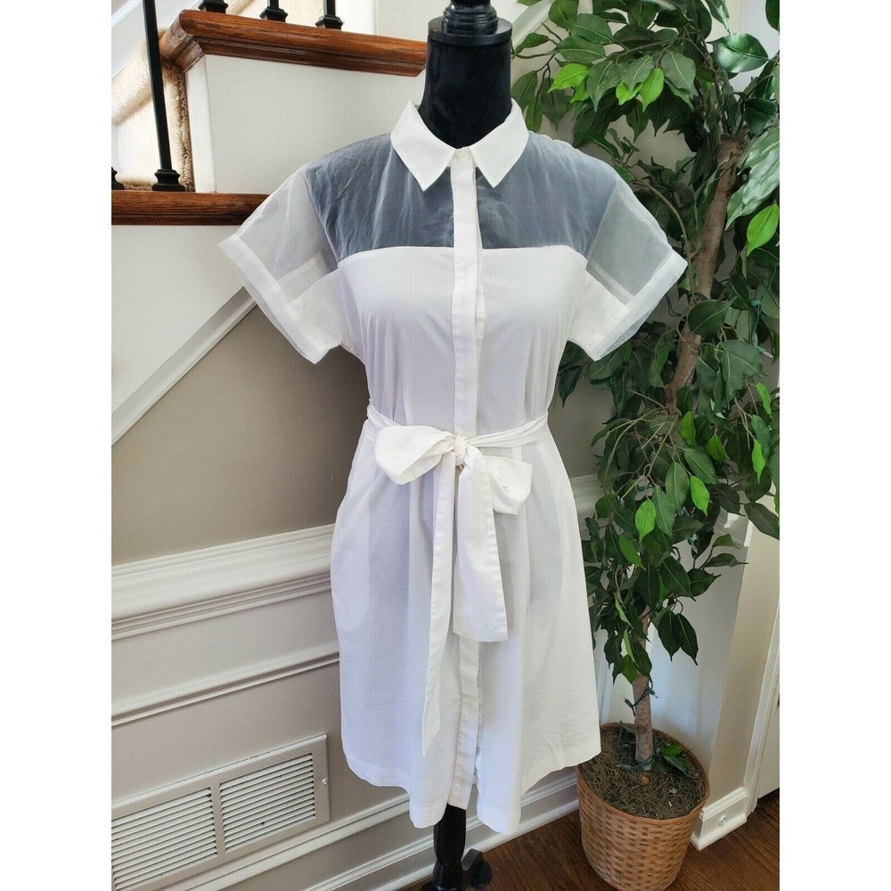 Worthington Women's White Cotton Collared Short Sleeve Knee Length Dress Size 10